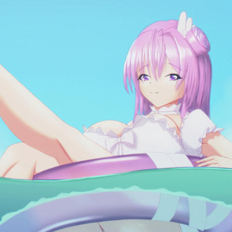 Dorothy floating on a swimming donut